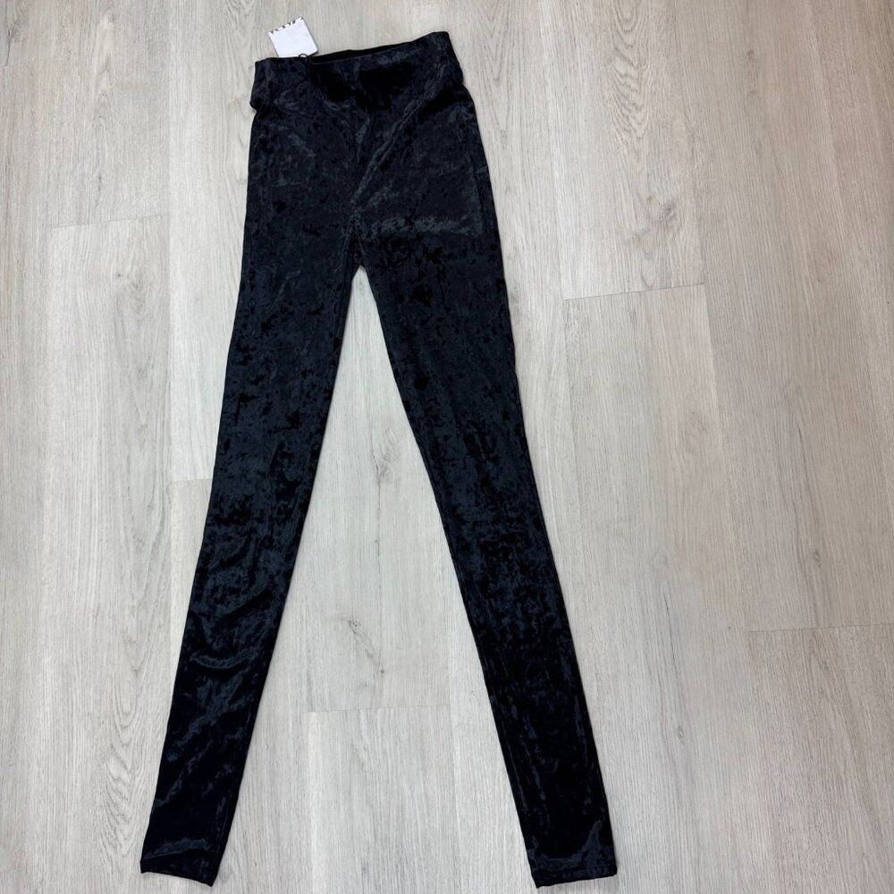 Zara Velvet Leggings Womens Small Black High Waisted Skinny
